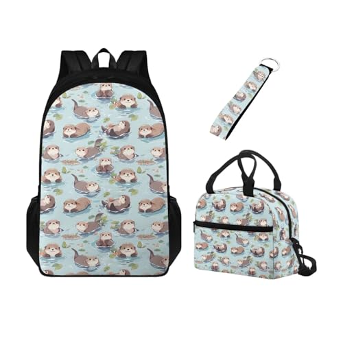 Chririnla 3-in-1 Kinder-Schulrucksack-Set, Doppelreißverschluss, isolierte Lunchbox + Schlüsselanhänger, für Kindergarten, Grundschule, Mitte, Niedlicher Otter, Tagesrucksäcke Chririnla 3-in-1 Kinder-Schulrucksack-Set, Doppelreißverschluss, isolierte Lunchbox + Schlüsselanhänger, für Kindergarten, Grundschule, Mitte, Niedlicher Otter, Tagesrucksäcke von Chririnla