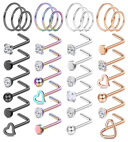 Chriscoco 36Pcs 18G 20G Nasenpiercing Chirurgenstahl Nasenpiercing Ring Nostril Piercing Zirconia Opal Nasenringe Silber Nasenstecker Nasenpiercing Stecker Schmuck für Damen Herren von Chriscoco