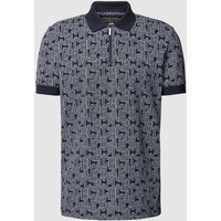 Christian Berg Men Regular Fit Poloshirt mit Allover-Label-Print in Marine, Größe M von Christian Berg Men