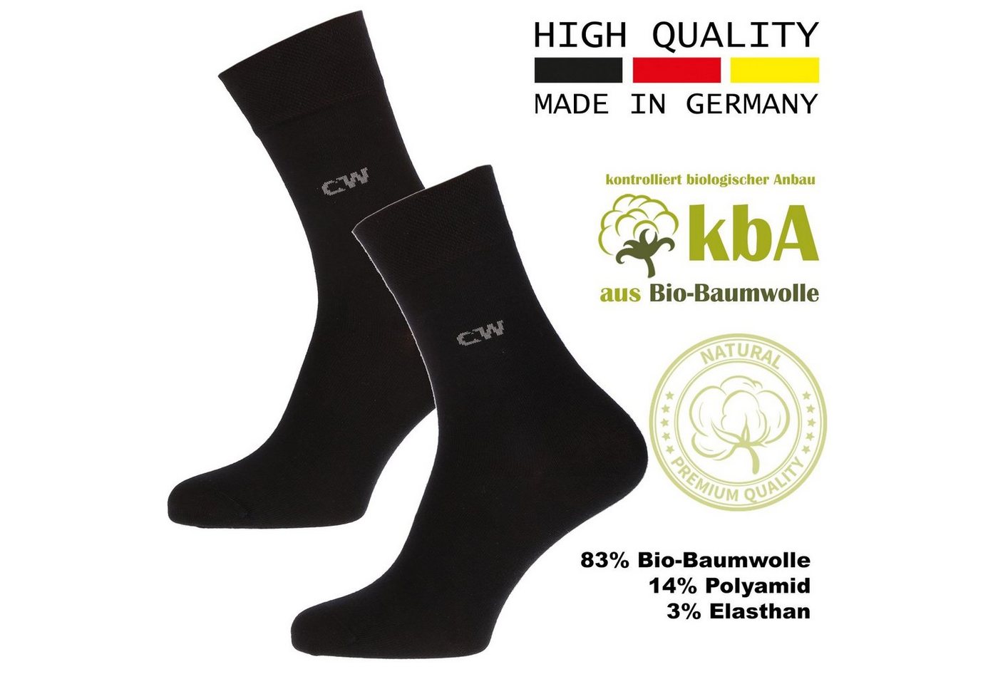 Christian Wippermann Businesssocken Herren Business Socken Herrensocken Schwarz Biobaumwolle Made in Germa (Karton, 1-Paar) mit eingesticktem Logo von Christian Wippermann