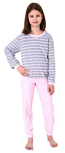 Christine Mädchen Frottee Pyjama Langarm mit Bündchen Schlafanzug mit Herz - Motiv - 65498, Farbe:grau, Größe:122-128 von Christine