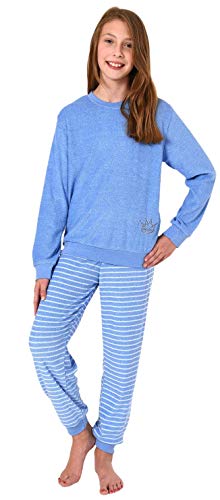 Christine Toller Mädchen Frottee Pyjama Schlafanzug Langarm mit Bündchen & Applikation 29140113572, Farbe:hellblau, Größe:164 von Christine