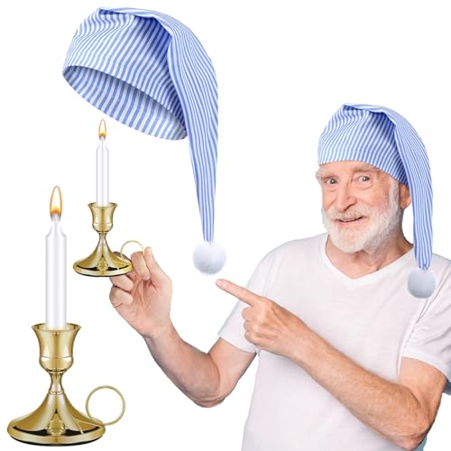 Chuarry Halloween-Pyjama-Accessoire für Herren, Schlafmütze, weiße Kerze und Kerzenhalter, blau/weiß, about 23-28 inch Chuarry Halloween-Pyjama-Accessoire für Herren, Schlafmütze, weiße Kerze und Kerzenhalter, blau/weiß, about 23-28 inch von Chuarry