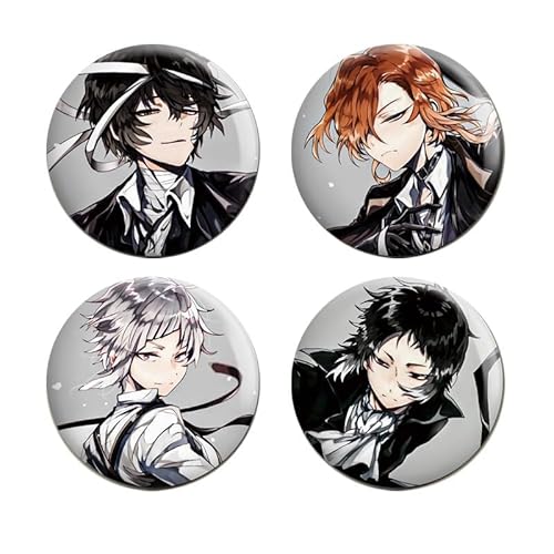 4pcs Bungo Stray Dogs AbzeichenNakahara Chuuya/Dazai Osamu/Nakajima Atsushi/Ranpo Edogawa/Akutagawa Ryunosuke/Yosano Akiko/Mori Ogai Anime Abzeichen Brosche Dekoration (typ1) von Chukamalilayi