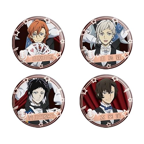 4pcs Bungo Stray Dogs AbzeichenNakahara Chuuya/Dazai Osamu/Nakajima Atsushi/Ranpo Edogawa/Akutagawa Ryunosuke/Yosano Akiko/Mori Ogai Anime Abzeichen Brosche Dekoration (typ2) von Chukamalilayi