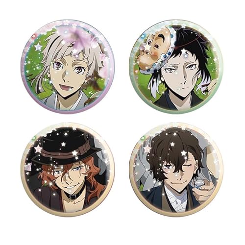 4pcs Bungo Stray Dogs AbzeichenNakahara Chuuya/Dazai Osamu/Nakajima Atsushi/Ranpo Edogawa/Akutagawa Ryunosuke/Yosano Akiko/Mori Ogai Anime Abzeichen Brosche Dekoration (typ3) von Chukamalilayi