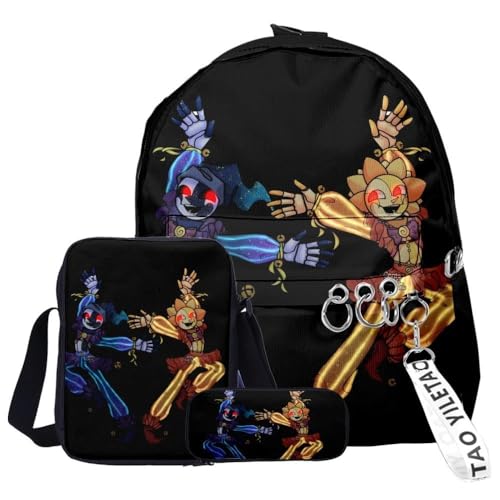 Chukamalilayi FNAF Rucksack-Set, 3-teilig, Schülerbedarfsset, Sicherheitsverletzung, 3D-Druck, Schultasche, einzelne Umhängetasche, Federmäppchen für Jungen, Mädchen, Schüler, Typ 25, Backpack von Chukamalilayi