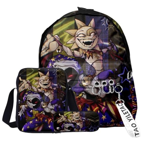 Chukamalilayi FNAF Rucksack-Set, 3-teilig, Schülerbedarfsset, Sicherheitsverletzung, 3D-Druck, Schultasche, einzelne Umhängetasche, Federmäppchen für Jungen, Mädchen, Schüler, Typ 30, Backpack von Chukamalilayi