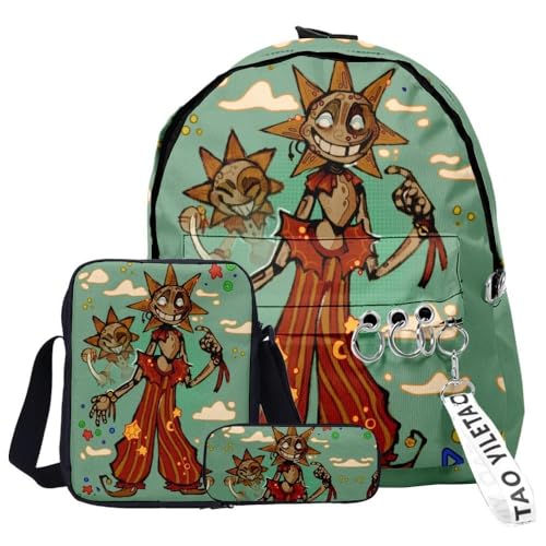 Chukamalilayi FNAF Rucksack-Set, 3-teilig, Schülerbedarfsset, Sicherheitsverletzung, 3D-Druck, Schultasche, einzelne Umhängetasche, Federmäppchen für Jungen, Mädchen, Schüler, Typ15, Backpack von Chukamalilayi