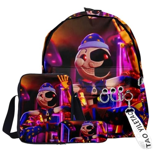 Chukamalilayi FNAF Rucksack-Set, 3-teilig, Schülerbedarfsset, Sicherheitsverletzung, 3D-Druck, Schultasche, einzelne Umhängetasche, Federmäppchen für Jungen, Mädchen, Schüler, Typ18, Backpack von Chukamalilayi