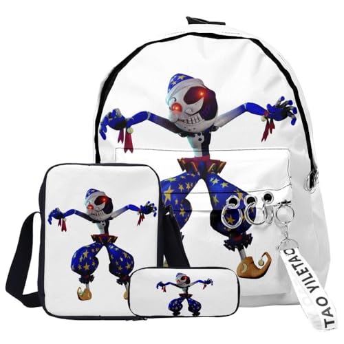 Chukamalilayi FNAF Rucksack-Set, 3-teilig, Schülerbedarfsset, Sicherheitsverletzung, 3D-Druck, Schultasche, einzelne Umhängetasche, Federmäppchen für Jungen, Mädchen, Schüler, Typ19, Backpack von Chukamalilayi