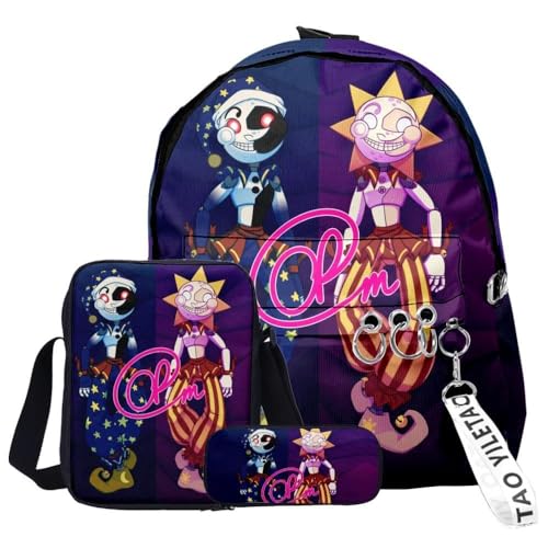 Chukamalilayi FNAF Rucksack-Set, 3-teilig, Schülerbedarfsset, Sicherheitsverletzung, 3D-Druck, Schultasche, einzelne Umhängetasche, Federmäppchen für Jungen, Mädchen, Schüler, Typ5, Backpack von Chukamalilayi