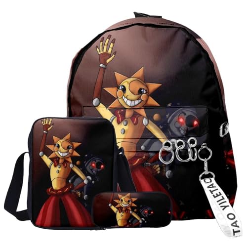 Chukamalilayi FNAF Rucksack-Set, 3-teilig, Schülerbedarfsset, Sicherheitsverletzung, 3D-Druck, Schultasche, einzelne Umhängetasche, Federmäppchen für Jungen, Mädchen, Schüler, Typ9, Backpack von Chukamalilayi