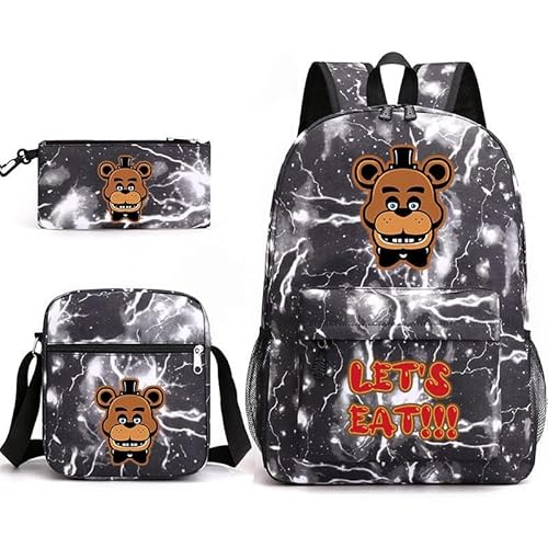 Chukamalilayi FNAF Rucksack-Set für Schüler, Schultasche mit Umhängetasche, Federmäppchen, Fazbear Foxy Ennard Cartoon, bedruckte Büchertasche für Jungen und Mädchen, 3-teilig, Tuyp20, Casual von Chukamalilayi