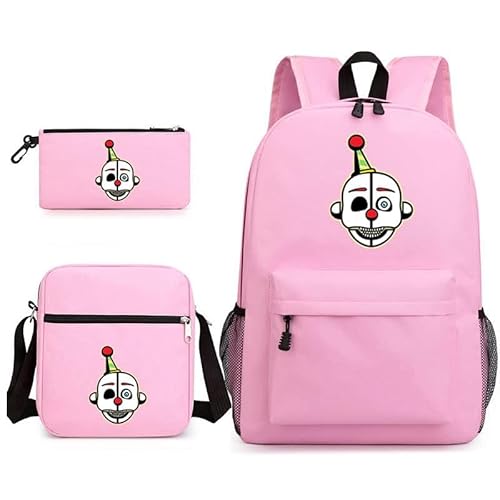 Chukamalilayi FNAF Rucksack-Set für Schüler, Schultasche mit Umhängetasche, Federmäppchen, Fazbear Foxy Ennard Cartoon, bedruckte Büchertasche für Jungen und Mädchen, 3-teilig, Typ10, Casual von Chukamalilayi