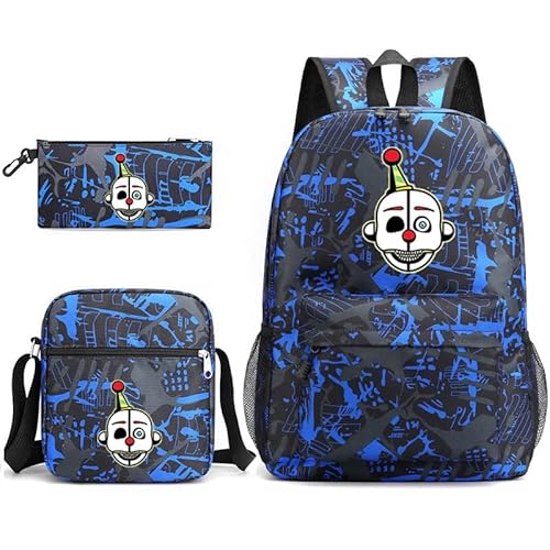 Chukamalilayi FNAF Rucksack-Set für Schüler, Schultasche mit Umhängetasche, Federmäppchen, Fazbear Foxy Ennard Cartoon, bedruckte Büchertasche für Jungen und Mädchen, 3-teilig, Typ12, Casual von Chukamalilayi