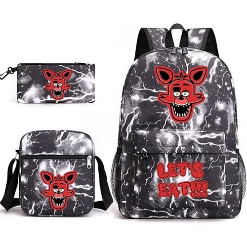 Chukamalilayi FNAF Rucksack-Set für Schüler, Schultasche mit Umhängetasche, Federmäppchen, Fazbear Foxy Ennard Cartoon, bedruckte Büchertasche für Jungen und Mädchen, 3-teilig, Typ15, Casual von Chukamalilayi