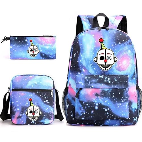 Chukamalilayi FNAF Rucksack-Set für Schüler, Schultasche mit Umhängetasche, Federmäppchen, Fazbear Foxy Ennard Cartoon, bedruckte Büchertasche für Jungen und Mädchen, 3-teilig, Typ16, Casual von Chukamalilayi