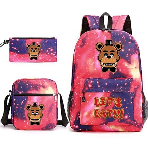 Chukamalilayi FNAF Rucksack-Set für Schüler, Schultasche mit Umhängetasche, Federmäppchen, Fazbear Foxy Ennard Cartoon, bedruckte Büchertasche für Jungen und Mädchen, 3-teilig, Typ17, Casual von Chukamalilayi