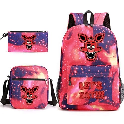 Chukamalilayi FNAF Rucksack-Set für Schüler, Schultasche mit Umhängetasche, Federmäppchen, Fazbear Foxy Ennard Cartoon, bedruckte Büchertasche für Jungen und Mädchen, 3-teilig, Typ18, Casual von Chukamalilayi