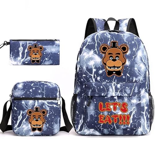 Chukamalilayi FNAF Rucksack-Set für Schüler, Schultasche mit Umhängetasche, Federmäppchen, Fazbear Foxy Ennard Cartoon, bedruckte Büchertasche für Jungen und Mädchen, 3-teilig, Typ22, Casual von Chukamalilayi