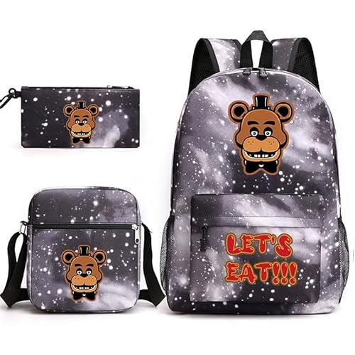 Chukamalilayi FNAF Rucksack-Set für Schüler, Schultasche mit Umhängetasche, Federmäppchen, Fazbear Foxy Ennard Cartoon, bedruckte Büchertasche für Jungen und Mädchen, 3-teilig, Typ24, Casual von Chukamalilayi