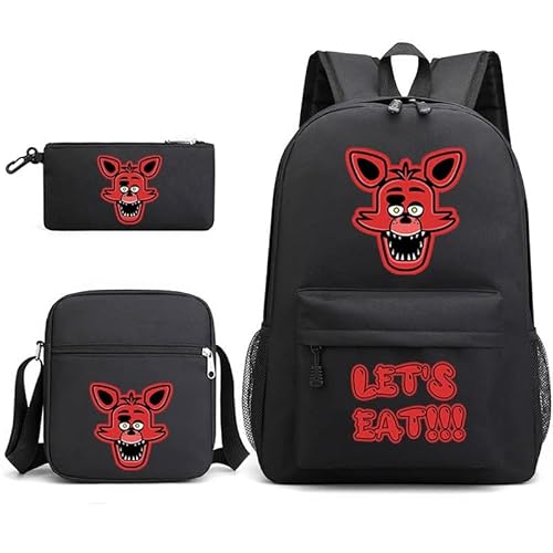 Chukamalilayi FNAF Rucksack-Set für Schüler, Schultasche mit Umhängetasche, Federmäppchen, Fazbear Foxy Ennard Cartoon, bedruckte Büchertasche für Jungen und Mädchen, 3-teilig, Typ4, Casual von Chukamalilayi