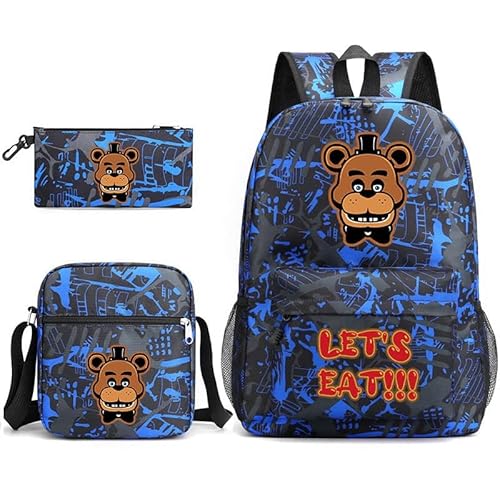 Chukamalilayi FNAF Rucksack-Set für Schüler, Schultasche mit Umhängetasche, Federmäppchen, Fazbear Foxy Ennard Cartoon, bedruckte Büchertasche für Jungen und Mädchen, 3-teilig, Typ7, Casual von Chukamalilayi