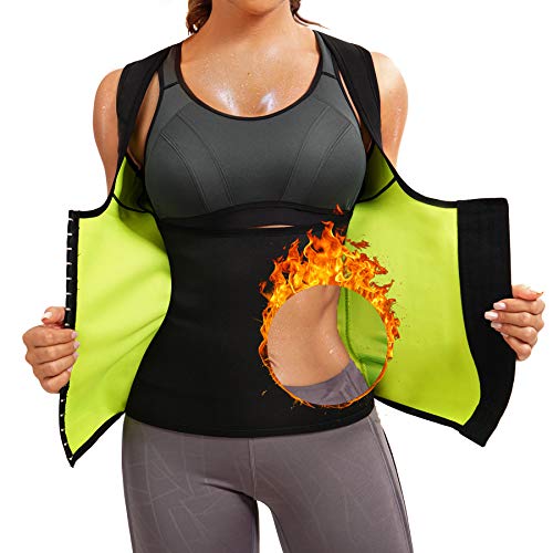 CHUMIAN Damen Sauna Schwitzeffekt Training Tanktop Unterbrust Taillenformer Korsett Neopren Abnehmen Shirt Bauchweg Shapewear Fitness Figurformender Body Weste (Schwarz, L) von CHUMIAN