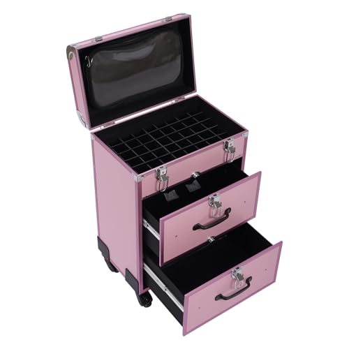 Aluminium Kosmetikkoffer mit Universalrädern, Make-up Koffer für Reisen, Groß Kosmetikkoffer Trolley Beautycase Koffer Trolley mit Schlösser, Friseurkoffer Beauty Case, 36x23x58cm(Rosa) von Chynalys