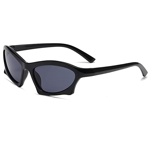 Cicano Trendige Wickel-Sonnenbrille Y2k Fashion Shades Oval Futuristische Katzenauge Sonnenbrille, schwarz grau von Cicano