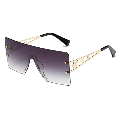 Cicano Trendige randlose verspiegelte einteilige große Sonnenbrille Sterne Sonnenbrille für Männer und Frauen, Gradaully Grey von Cicano
