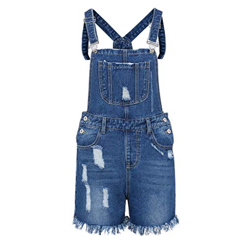 Cicilin Damen Latzhose, Jeans, gerillt, kurz, Denim-Shorts, lockerer Schnitt, Kombination, Shorts, Jumpsuit, lässig, kurze Hosen Gr. Small, blau von Cicilin