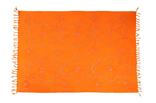 Ciffre Premium Sarong Pareo Wickelrock Strandtuch Lunghi Dhoti Schlicht Blickdicht Tolle Stickerei Einfarbig Pailletten Orange von Ciffre
