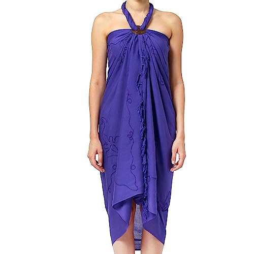 Ciffre Premium Sarong Pareo Wickelrock Strandtuch Lunghi Dhoti Schlicht Blickdicht Tolle Stickerei Lila + Schnalle von Ciffre