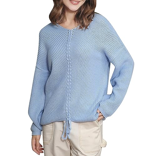 Cihdmfb Pullover Damen Winter Rundhals Pulli Bequem Warm Pullover Elegant Einfarbig Strickpullover Casual Lose Grobstrick Fledermaus Langarm Sweatshirt Jumper Sweater Oberteile(D c-1,L) von Cihdmfb