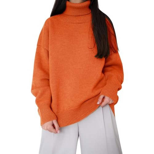 Cihdmfb Rollkragenpullover Damen Elegante Einfarbrig Strickpullover Winter Rollkragen Langarm Lässiges Locker Strickpulli Stretch Pullover in Weich Feinstrick Langarm Rolli Sweater(A Orange,L) von Cihdmfb