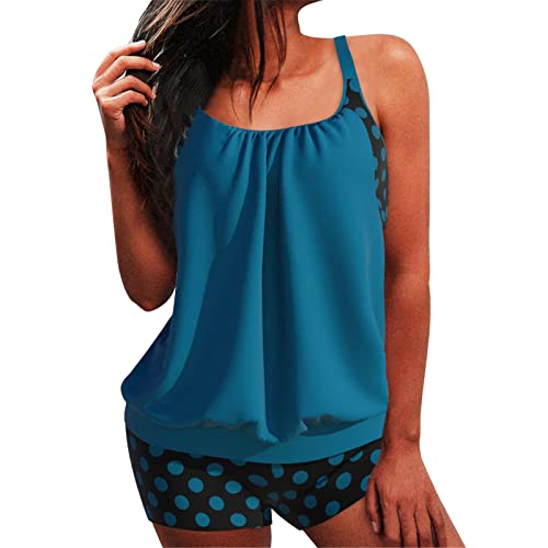 Cihdmfb Tankini Damen Bauchweg Bademode Set Zweiteilig Badeanzug Damen Große Größe Badeanzüge Tankinis Tankini mit Hotpants Badebekleidung Zweiteilig mit Vintage Blumen-Muster(B Blau,4XL) von Cihdmfb