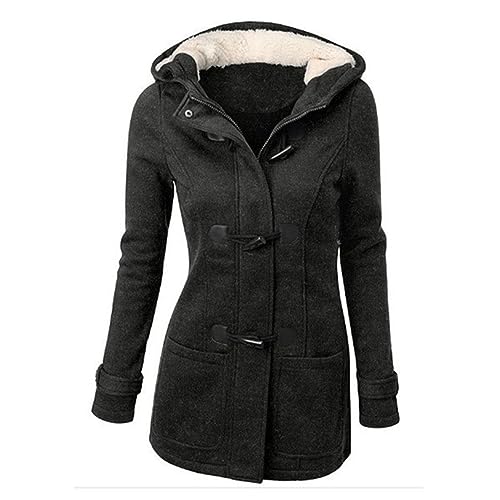 Cihdmfb Wintermantel Damen Oversize Einfarbig Winterjacke mit Kapuze Winter Dicke Warme Wolle Gefütterte Kapuzenjacke mit Hornknöpfen Übergangsjacke Winterparka mit Taschen Outdoorjacke(A GY1,6XL) von Cihdmfb