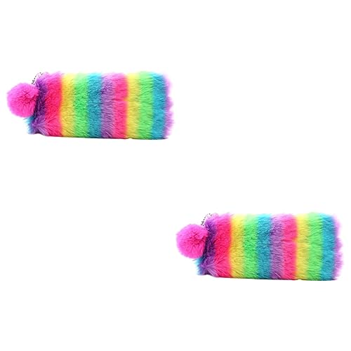 Ciieeo 2st Federmäppchen Regenbogen Flauschige Schminktasche Plüsch Federmäppchen Süße Federmäppchen Kosmetiktäschchen Für Mädchen Federmäppchen Für Mädchen Kind Lieferungen Pailletten von Ciieeo