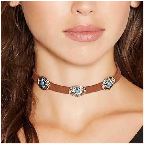 Cimenexe Böhmische Stammes-Lederkette Braune Wildleder Halskette Halskette Türkis Halskette Choker Vintage Lederhalsband Halskette Verstellbare Halskette Schmuck Für Frauen Und Mädchen von Cimenexe