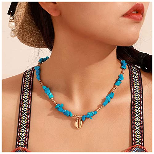 Cimenexe Bohème Türkis Perle Choker Halskette Kaurimuschel Anhänger Halskette Blau Türkis Halskette Choker Gold Muschel Hort Unregelmäßig Türkis Stein Halskette Kette Schmuck von Cimenexe