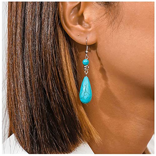 Cimenexe Bohemian Teardrop Türkis Ohrringe Türkis Perle Tropfen Ohrringe Wasser Tropfen Türkis Baumeln Ohrringe Blau Naturstein Ohrringe Schmuck Für Frauen Und Mädchen von Cimenexe