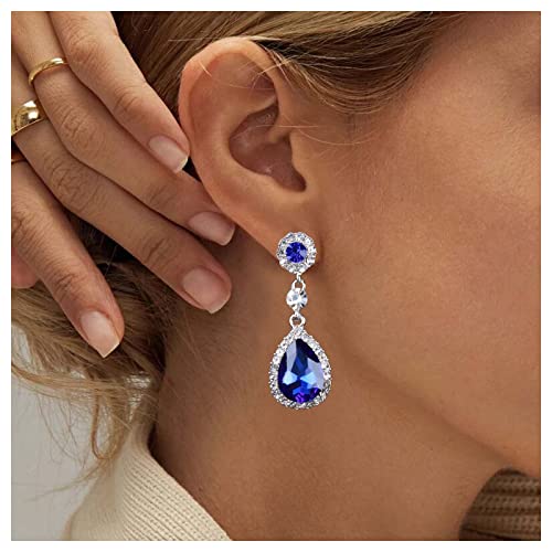 Cimenexe Vintage Saphir Kristall Ohrringe Tropfen Kristall Ohrringe Kristall Ohrstecker Oval Blau Strass Ohrringe Gepflastert Cz Blau Ohrringe Schmuck Für Frauen Und Mädchen Geschenke von Cimenexe