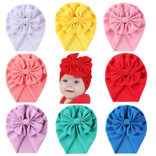 Cinaci 8 Stück solide geknotete Schleife Beanie Turban Mützen Breite Headwraps für Baby Mädchen Säuglinge Kleinkinder Kleinkinder Kinder von Cinaci