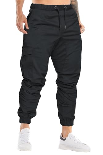 Cindeyar Herren Hosen Slim Fit Casual Jogger Sporthose Freizeithose Cargo Chino Jeans Hose (Schwarz 01,2XL) von Cindeyar