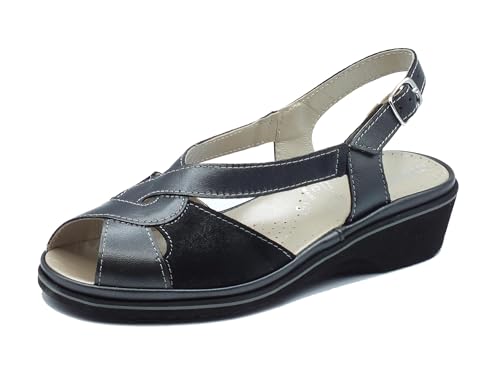 Cinzia Soft IP1Mary Schwarz Komfort-Sandalen für Damen, aus Leder, niedriger Keilabsatz, Schwarz , 36 EU von Cinzia Soft