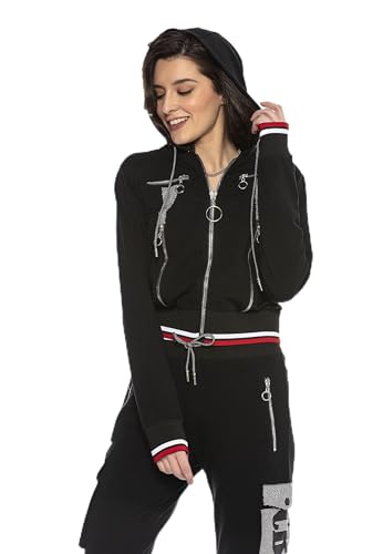 Cipo & Baxx Damen Sportanzug Sweat Suit 2-teiliges Set Sweatjacke Hose mit Steinbesatz WLR134 Schwarz S von Cipo & Baxx