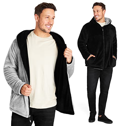 CityComfort Kapuzenpullover Herren Fleece Winter Hoodie mit Reißverschluss Umkehrbar Kuschelige Warme Fleece Kapuzenjacke Jungen Teenager und Männer M-3XL (Schwarz, 3XL) von CityComfort