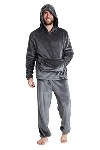 CityComfort Herren Pyjama Lang, Herren Schlafanzug Camouflage, Fleece Hoodie und Schlafhose Set, Pyjama Herren und Teenager Jungen M-2XL (Anthrazit, M) von CityComfort